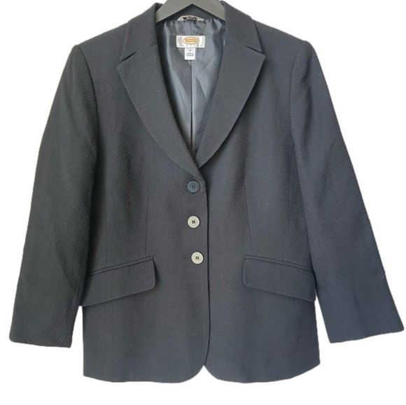 Vintage Talbots Woman’s Black Italian Wool Three Button Blazer - Picture 1 of 10